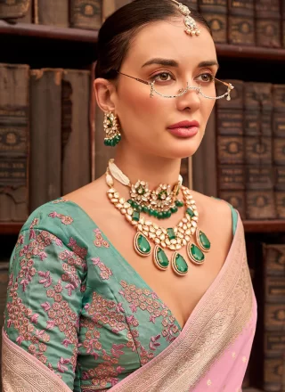 Pink Viscose Classic Sari with Woven and Zari Work for Women