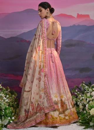 Pink Viscose Cut Dana, Embroidered, Print, Thread and Zardosi Work A - Line Lehenga Choli for Women