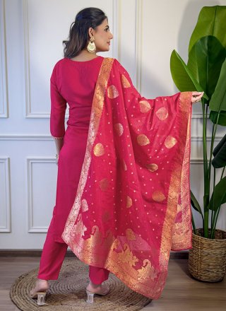 Pink Viscose Embroidered and Woven Work Salwar Suit