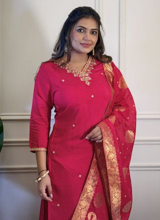 Pink Viscose Embroidered and Woven Work Salwar Suit