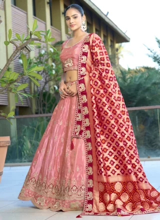 Pink Viscose Lehenga Choli with Embroidered, Sequins and Zari Work