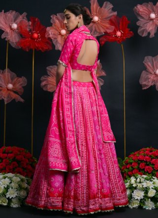 Pink Viscose Patch Border, Lace, Print, Sequins and Thread Work Lehenga Choli for Engagement