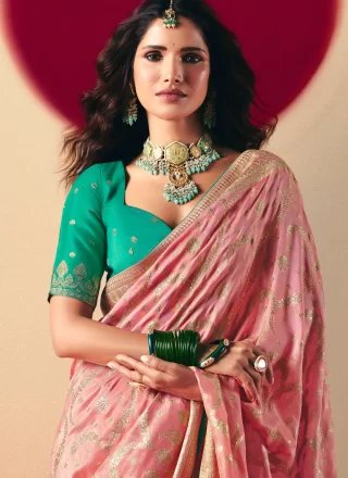Pink Viscose Traditional Saree with Weaving Work