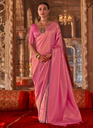 Pink Weaving and Zari Work Handloom Silk Traditional Saree