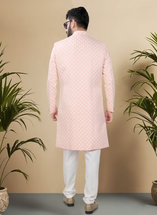 Pink Woven Work Jacquard Indo Western