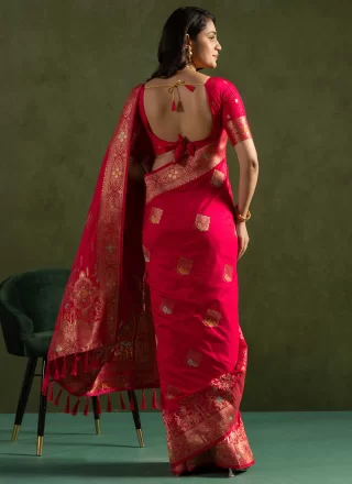 Pink Woven Work Silk Classic Saree