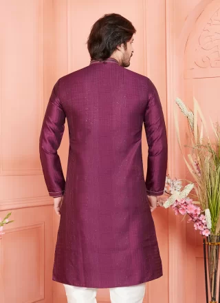 Pintex Work Brocade Kurta Pyjama In Magenta