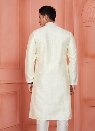 Pintex Work Brocade Kurta Pyjama In Yellow