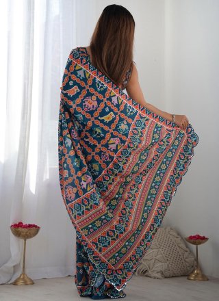 Piquant Blue Georgette Contemporary Saree