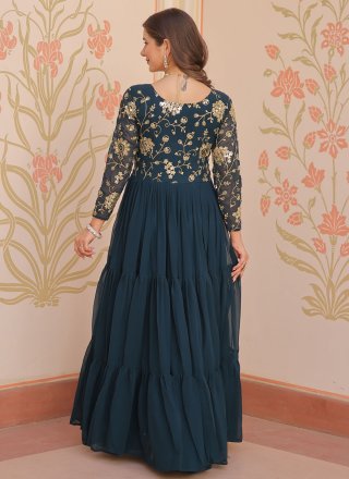 Piquant Morpeach and Teal Faux Georgette Gown