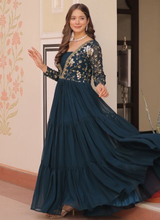 Piquant Morpeach and Teal Faux Georgette Gown