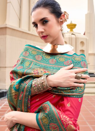 Piquant Pink Banarasi Silk Trendy Saree