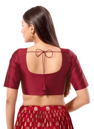 Plain Work Brocade Blouse In Maroon Color