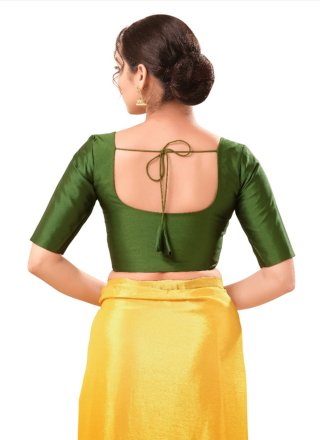 Plain Work Brocade Designer Blouse In Green for Festival