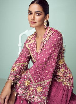 Plain Work Chinon Readymade Lehenga Choli In Rani Colour