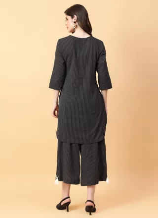 Plain Work Cotton Designer Kurti In Black for Ceremonial