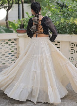 Plain Work Cotton Readymade Lehenga Choli In Off White