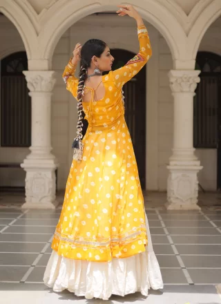 Plain Work Cotton Readymade Lehenga Choli In Yellow for Ceremonial