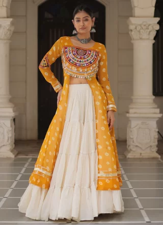 Plain Work Cotton Readymade Lehenga Choli In Yellow for Ceremonial