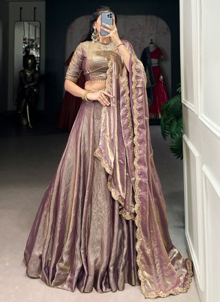 Plain Work Fandy Lehenga Choli In Purple for Ceremonial