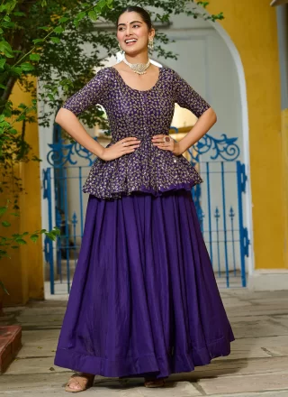 Plain Work Fandy Readymade Lehenga Choli In Purple Color