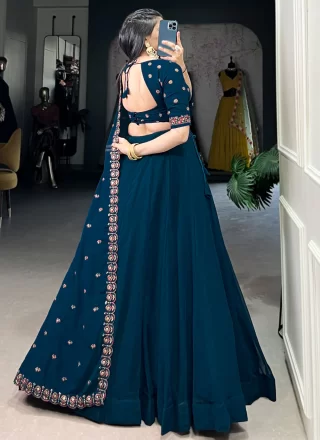 Plain Work Georgette A - Line Lehenga Choli In Morpeach Color