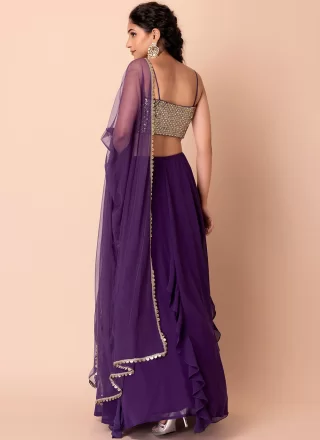 Plain Work Georgette Lehenga Choli In Purple for Festival