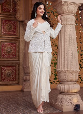Plain Work Georgette Readymade Lehenga Choli In Off White