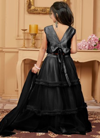Plain Work Net Lehenga Choli In Black Color