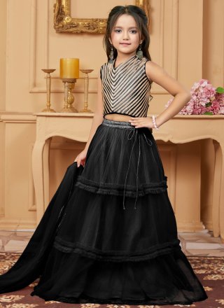 Plain Work Net Lehenga Choli In Black Color