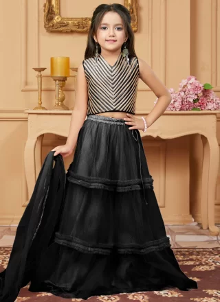 Plain Work Net Lehenga Choli In Black Color