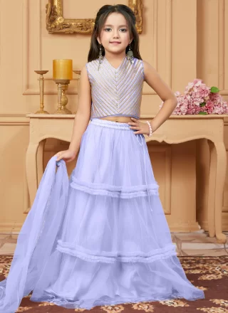 Plain Work Net Readymade Lehenga Choli In Mauve for Ceremonial