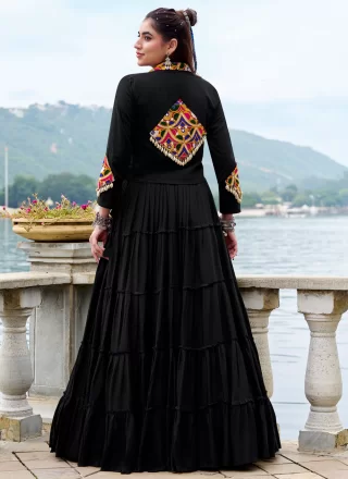 Plain Work Rayon Readymade Lehenga Choli In Black Colour