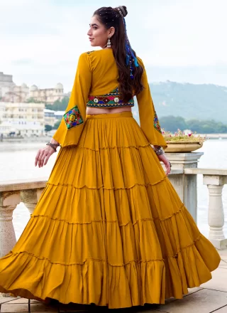 Plain Work Rayon Readymade Lehenga Choli In Mustard Colour