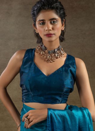 Plain Work Satin Silk Shaded Saree In Blue Color