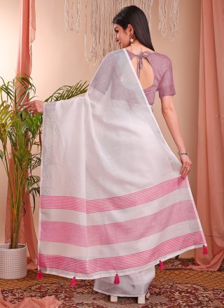 Pleasance White Cotton Classic Saree