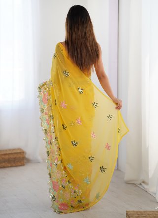 Pleasance Yellow Georgette Classic Saree