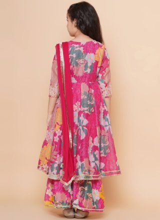 Praiseworthy Pink Chanderi Silk Readymade Salwar Suit with Digital Print and Lace Work
