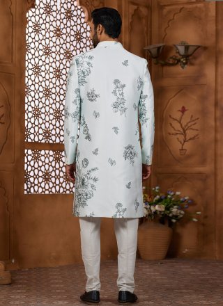 Preferable Aqua Blue Imported Indo Western Sherwani