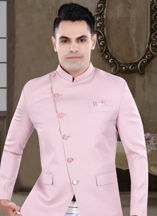 Preferable Pink Viscose Jodhpuri Suit with Buttons and Plain Work