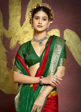 Pretty Red Silk Trendy Saree