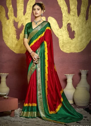 Pretty Red Silk Trendy Saree