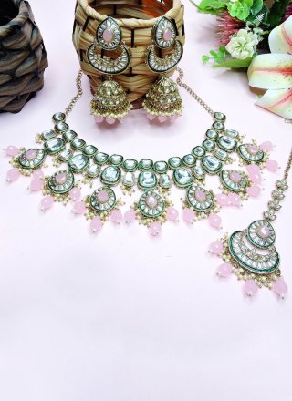 Prime Pink Diamond, Moti and Stone Work Necklace Set