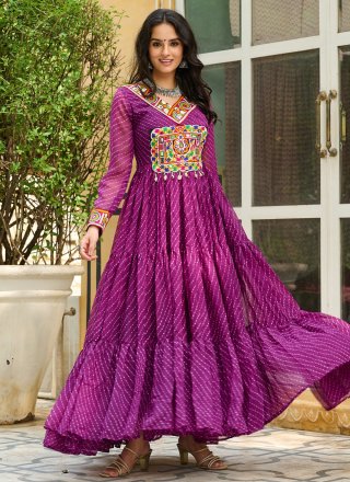 Princely Purple Faux Georgette  Designer Gown