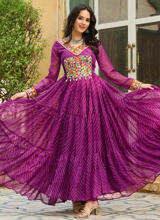 Princely Purple Faux Georgette  Designer Gown