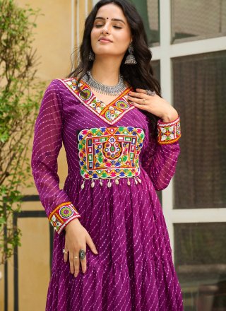 Princely Purple Faux Georgette  Designer Gown