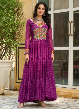 Princely Purple Faux Georgette  Designer Gown