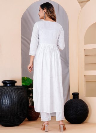 Princely White Rayon Salwar Suit with Embroidered and Print Work
