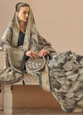 Print and Weaving Work Silk Trendy Saree In Multi Colour for Ceremonial