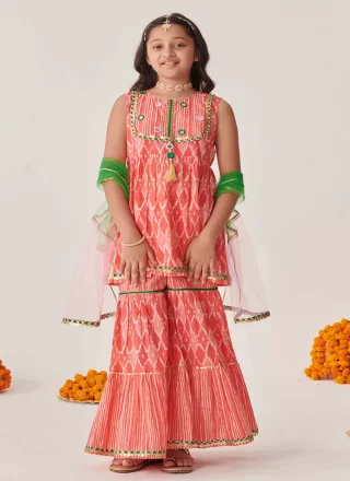 Print Work Blended Cotton Salwar Suit In Peach for Festival